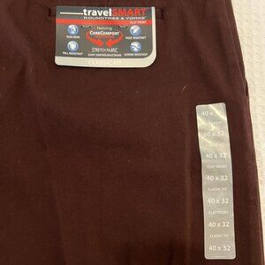 NWT Mens 40x32 Roundtree & Yorke TravelSMART Pants Flat Front Brown